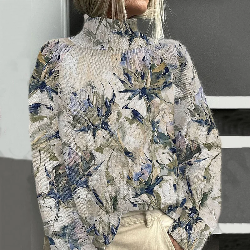 Women's Vintage Scottish Thistle Turtleneck Knit Sweater