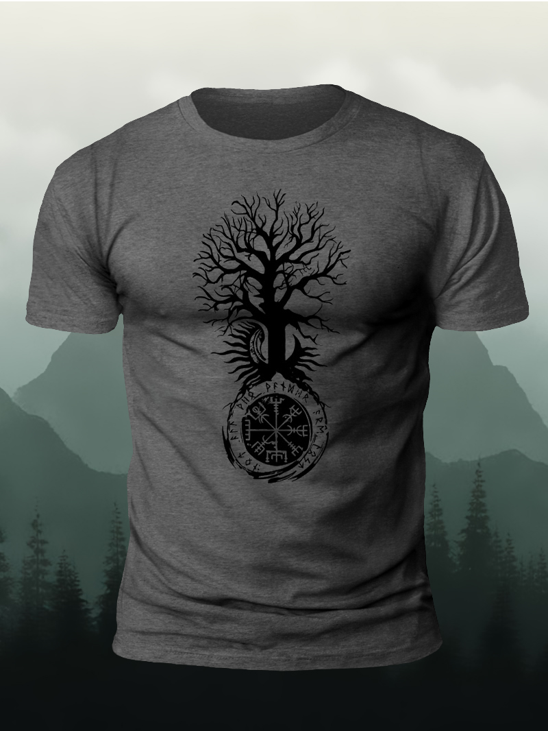 Men's Dead Tree Rune Print Casual Short Sleeve T-shirt