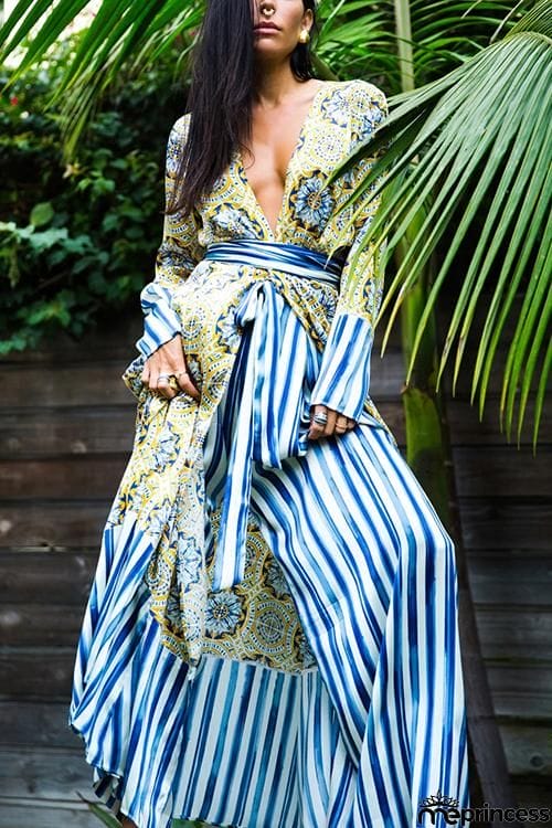 Bohemia Print Stripe Belted Cardigan