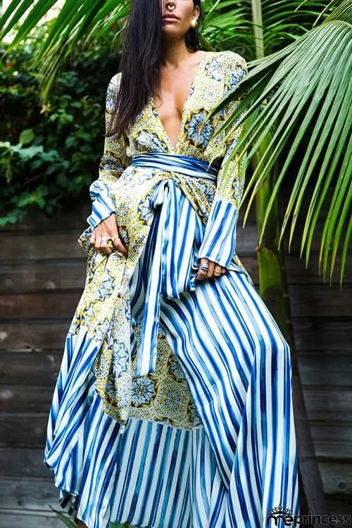 Bohemia Print Stripe Belted Cardigan