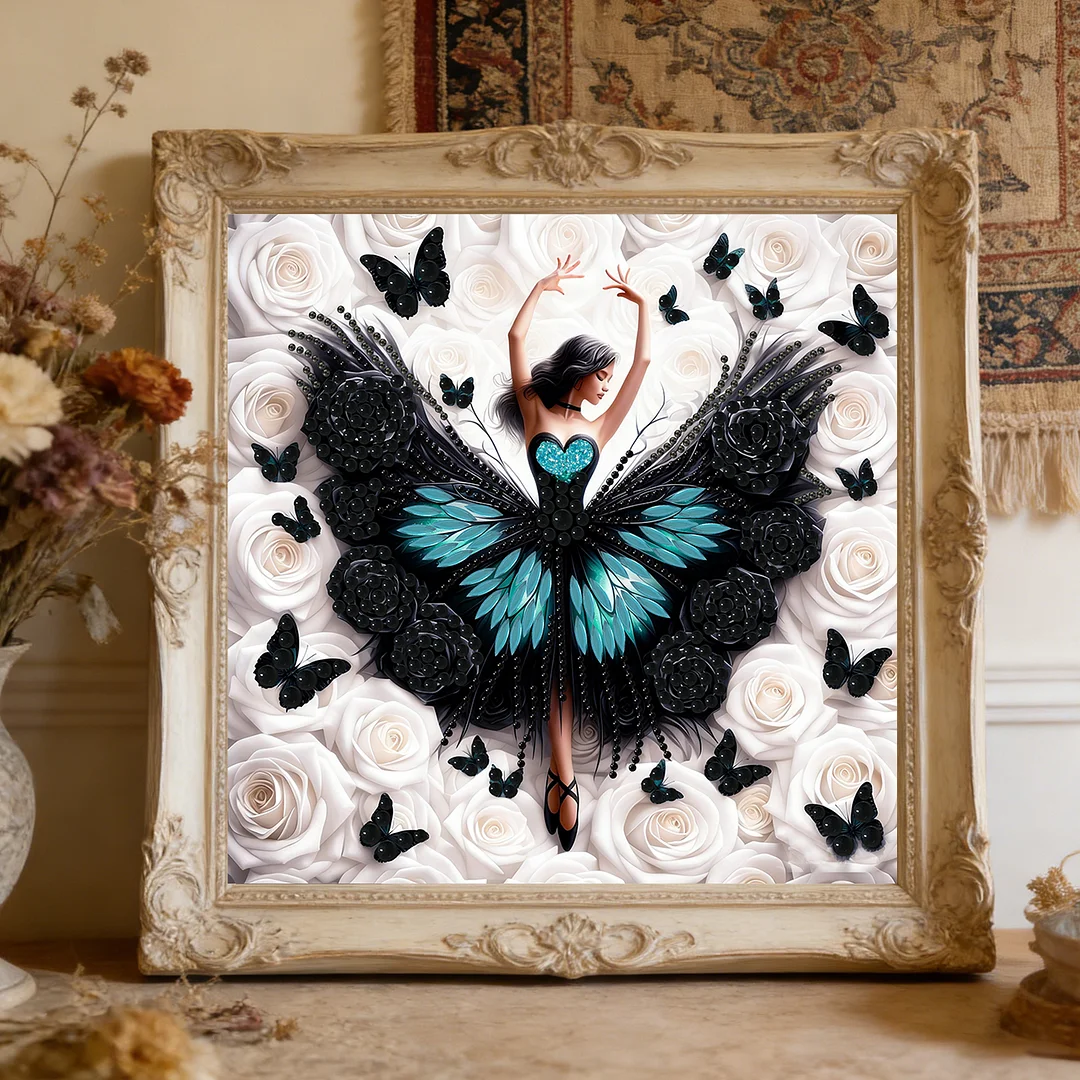 Diamond Painting - Partial Special Shaped Drill - Black Butterfly Girl(Canvas|30x30cm)