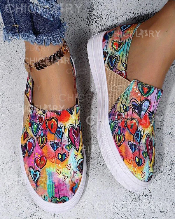Heart Floral Print Canvas Sneakers