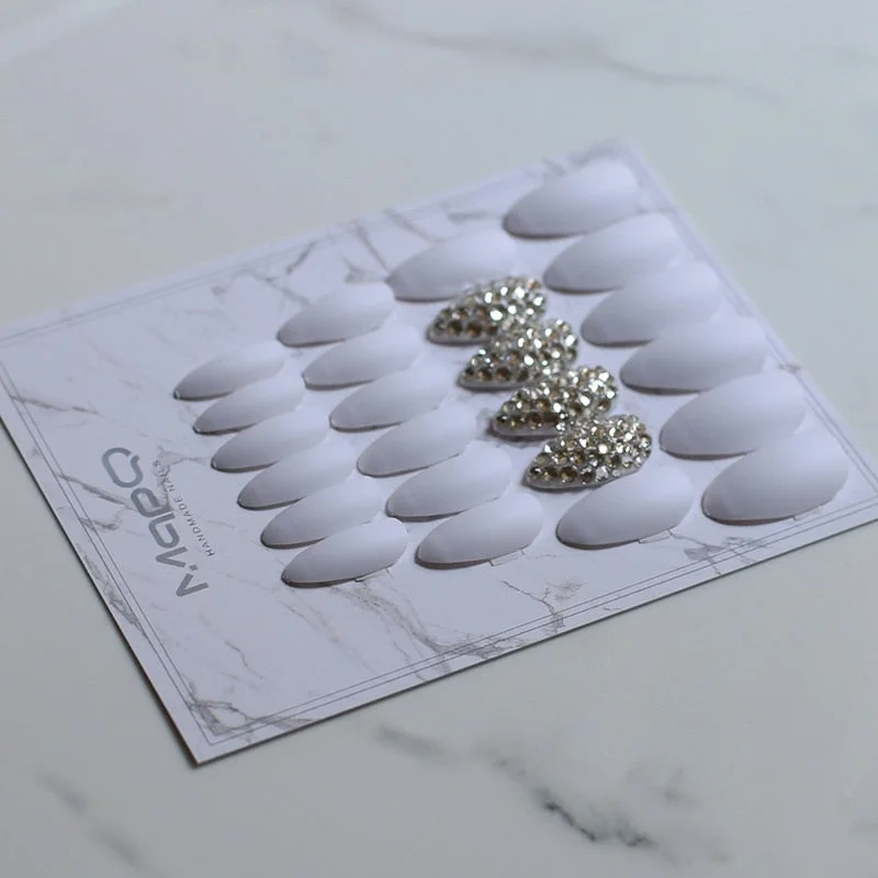 White Matte Pink Press On Nail Bling crystal Nail Art Burgundy Pointed Black false stiletto nail Gray  Nude with Stickers 24pcs-Nail Inspo