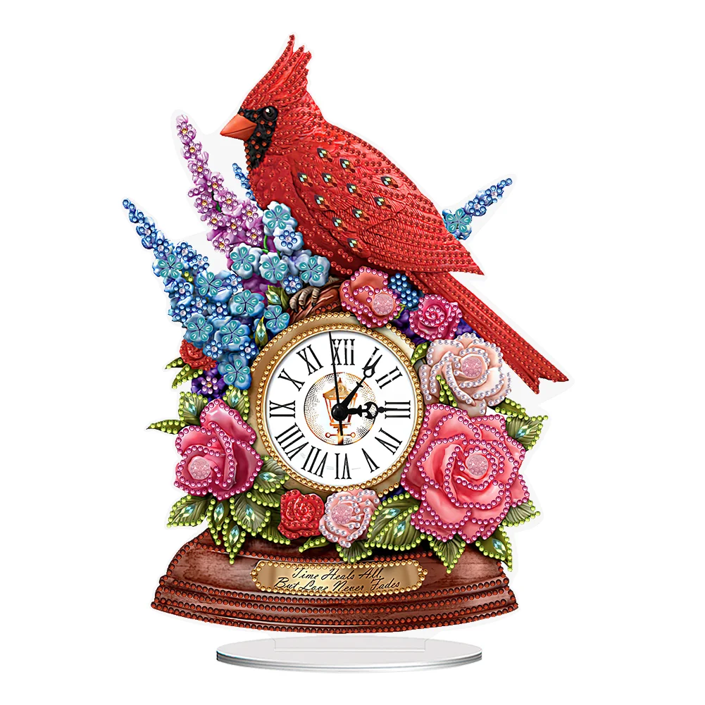 DIY Flower Sparrow Special Shape Acrylic Diamond Painting Clock Art Craft