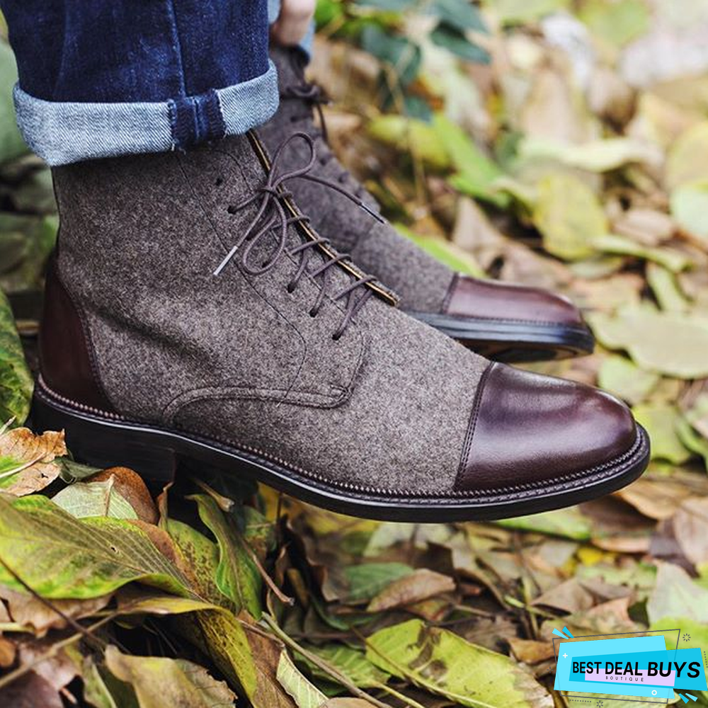 Hot Sale Handmade Color Stitching Suede Ankle Boots