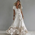 Women's Vintage Boho Floral Art  Short-sleeved Maxi Dress - Image 2