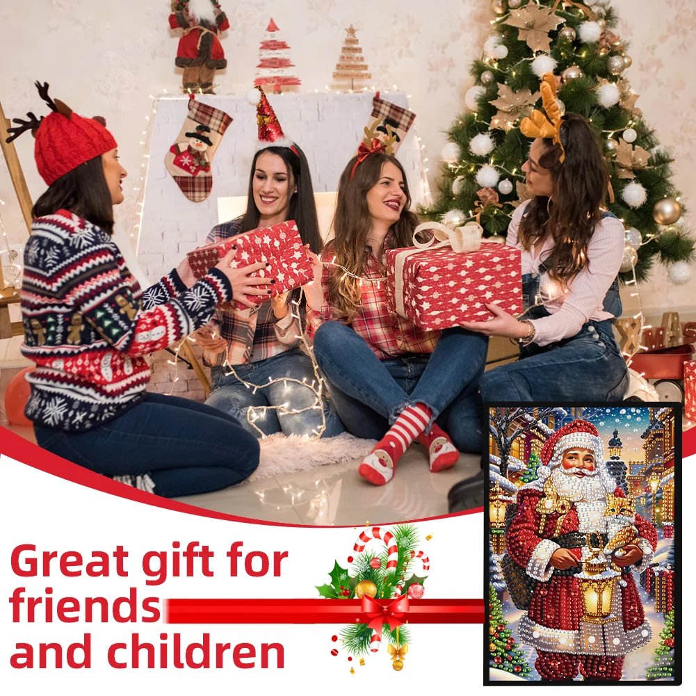 Santa Claus A5 Size Diamond Painting Notebook Set with 4Pcs Bookmark Gift