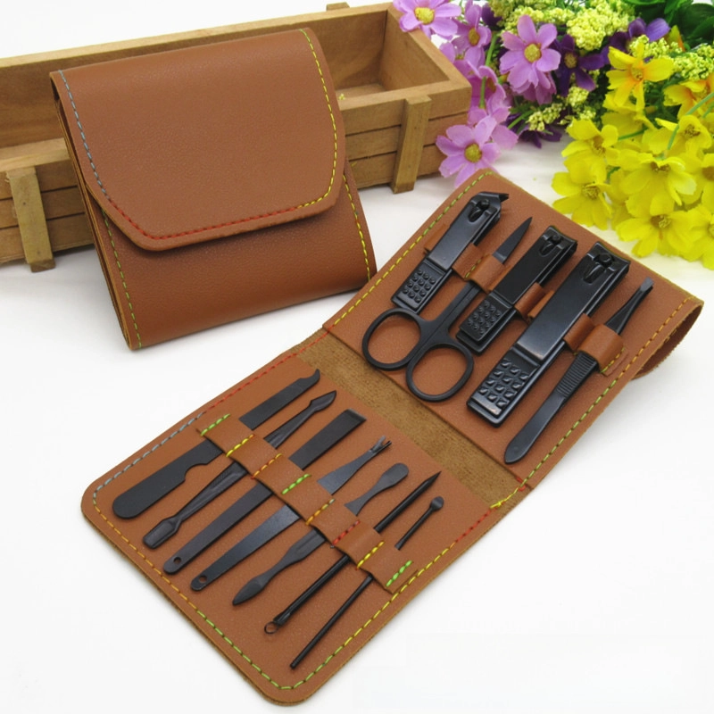 Spot Black 16-piece Set Nail Clippers Nail Clippers Manicure Tools Folding Bag Nail Clippers Set