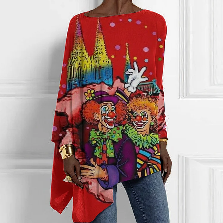 KÖLner Karneval Clown Print Loose Irregular T-Shirt