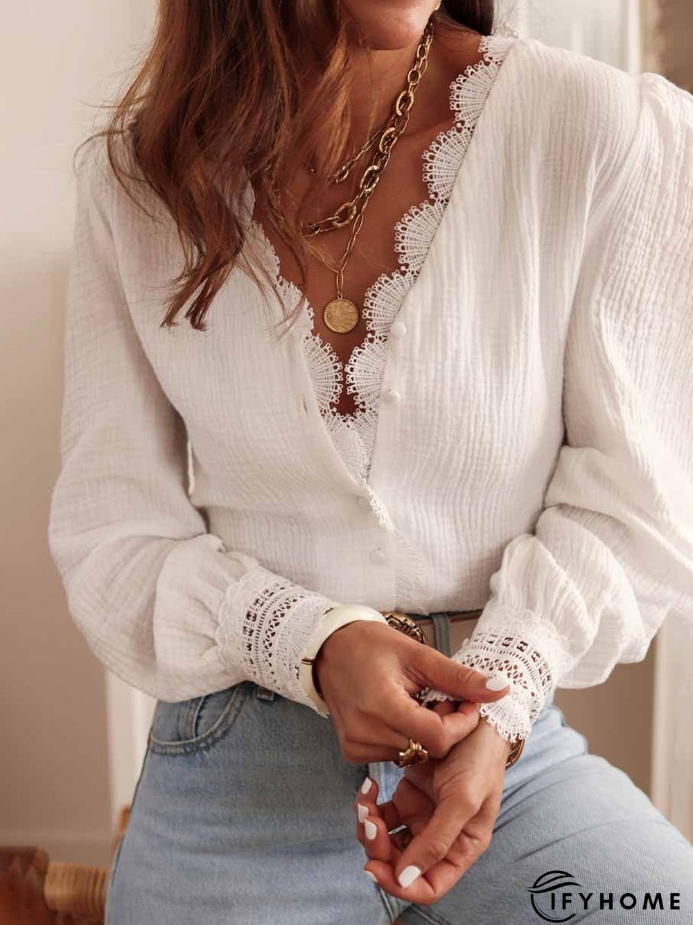 Loose Casual Lace Edge Blouse | IFYHOME