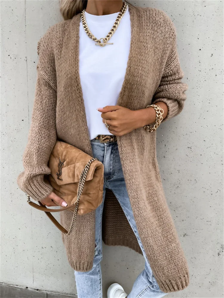 Women's Cardigans Loose Solid Long Sleeve Knit Cardigan