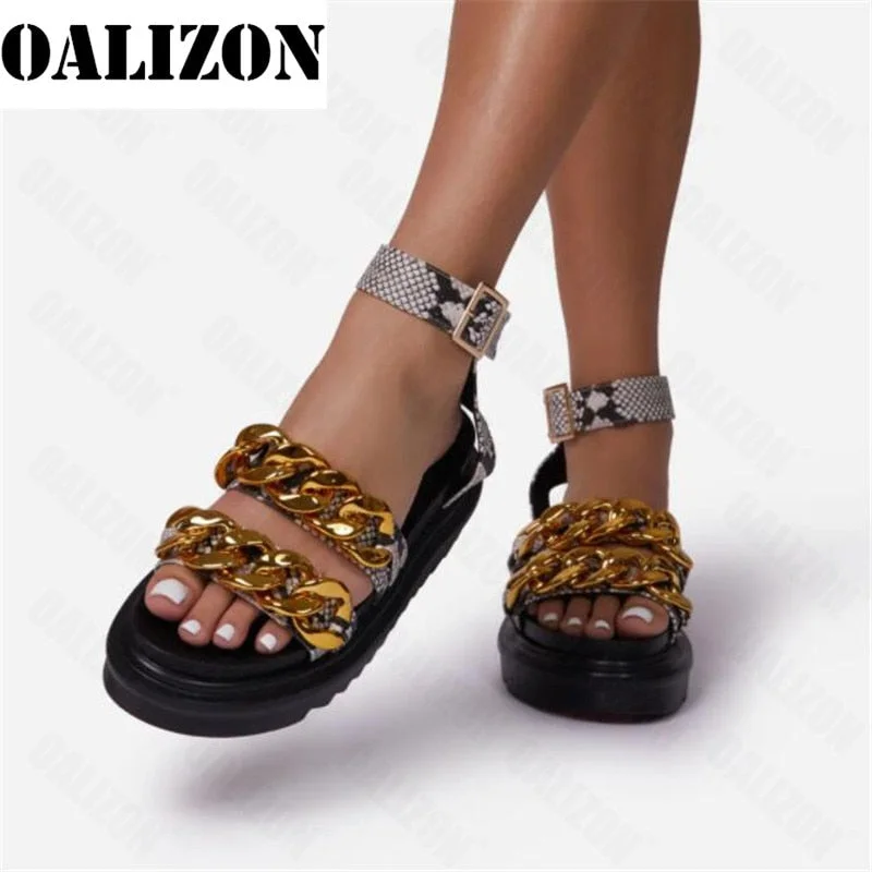 Women Fashion Flip Flops Sandals Shoes Women Flat Platform Lottie Chain Detail Chunky Sole Casual Gladiator Buckle Sandals Shoes
