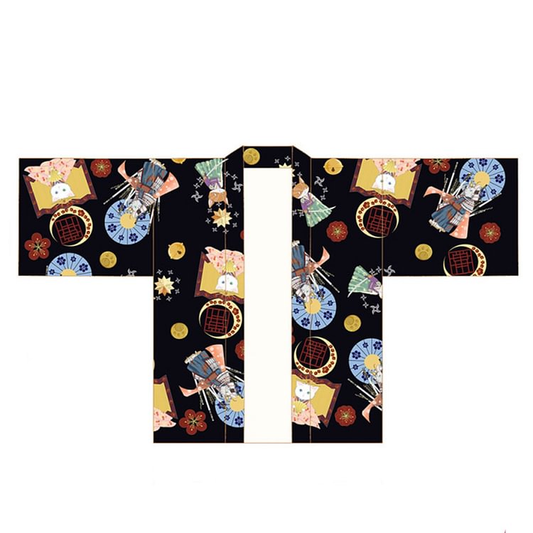 Anime Cat Print Loose Cardigan Kimono Outerwear - Modakawa Modakawa