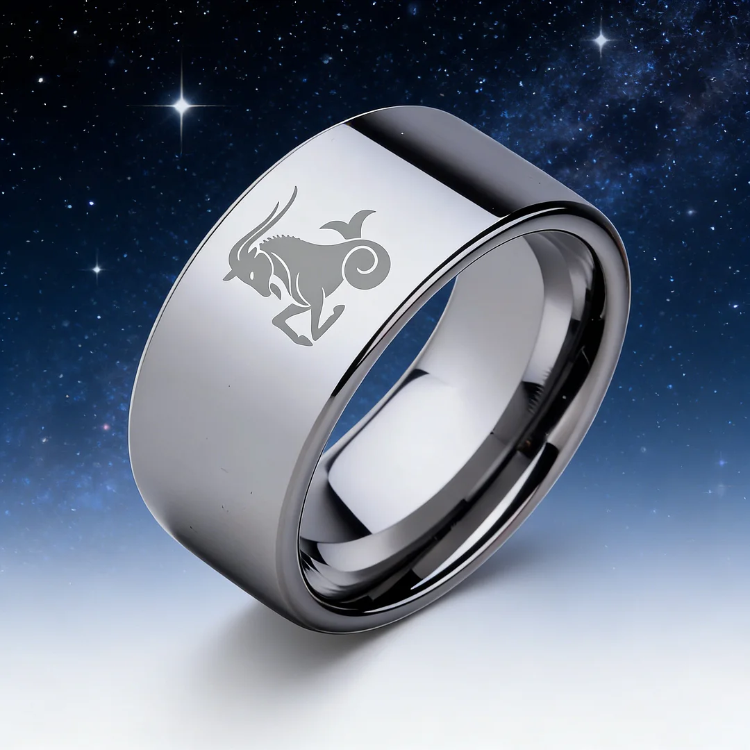 4MM 6MM 8MM 10MM Silver Flat Tungsten Carbide Rings Zodiac Capricorn Laser Mens Womens Wedding Bands Comfort Fit