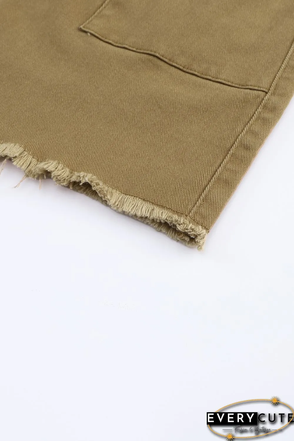Brown High Waist Pocketed Frayed Hem Mini Denim Skirt