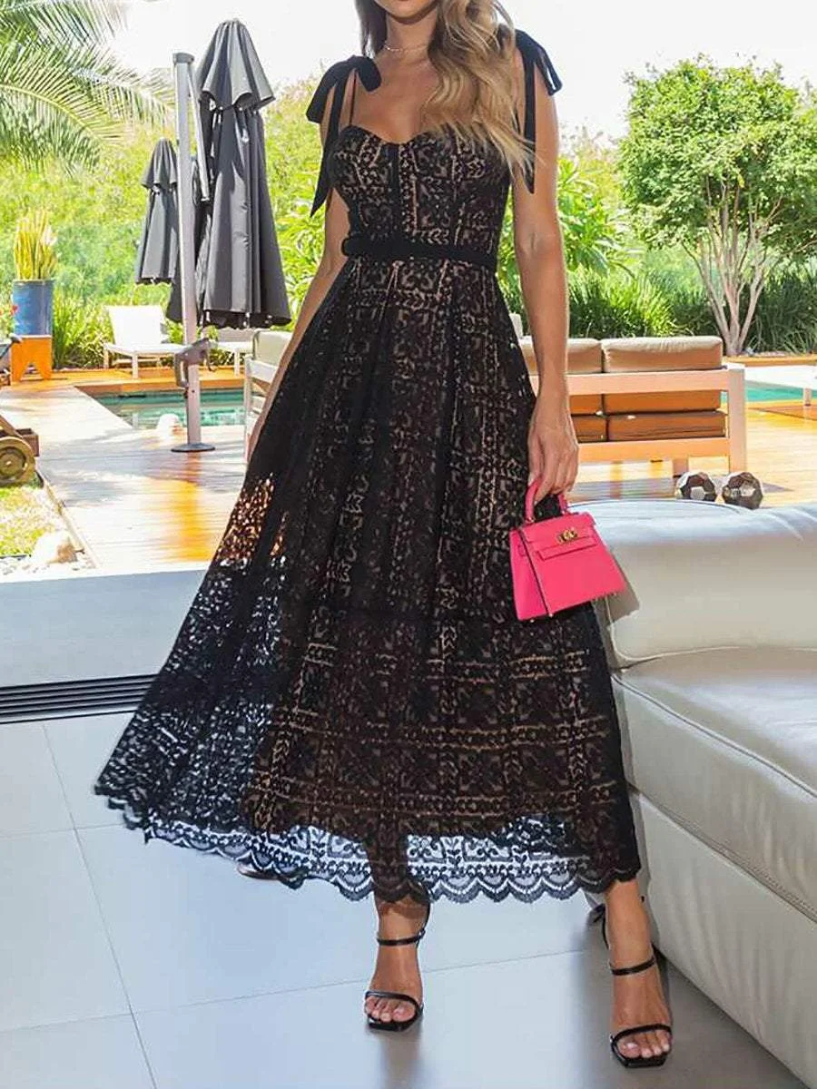 Elegant Lace Sling A-Line Dress