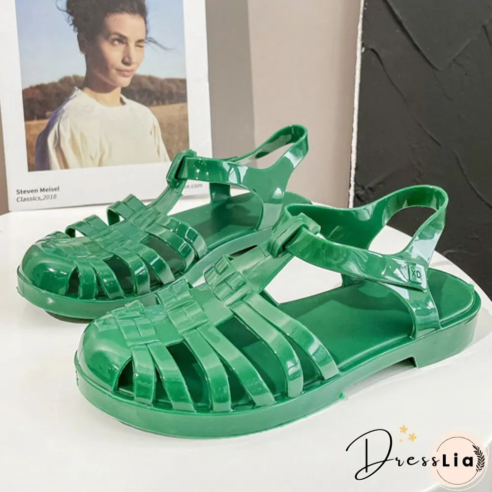 Womens Sandals Jelly Shoes Summer Ankle Strap Rubber Soft Sole Non-Slip Mom Casual