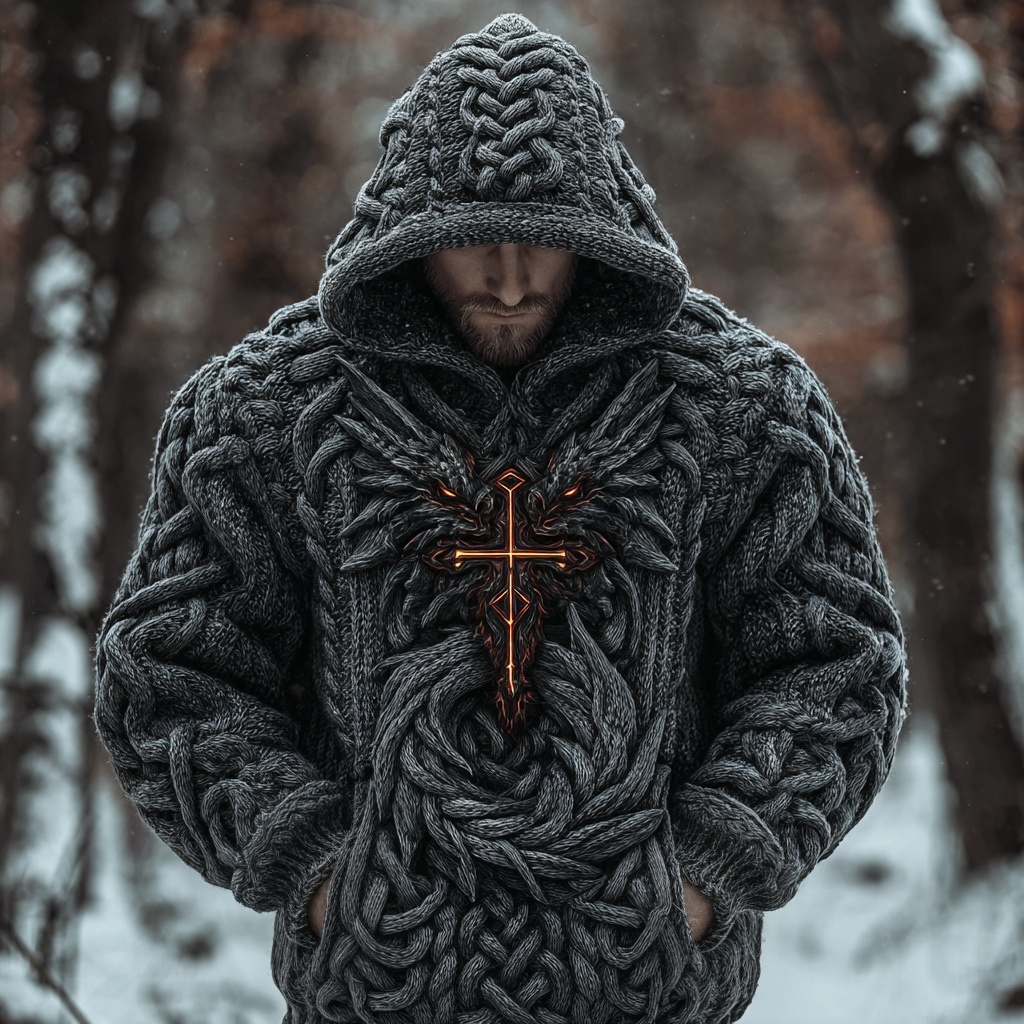 Men's Viking Celtic Dragon Chunky Hooded Sweater  artssus