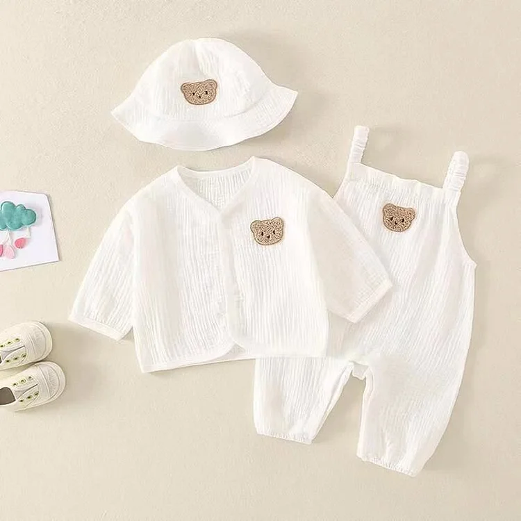 Baby Embroidered Bear Outerwear Romper with Hat