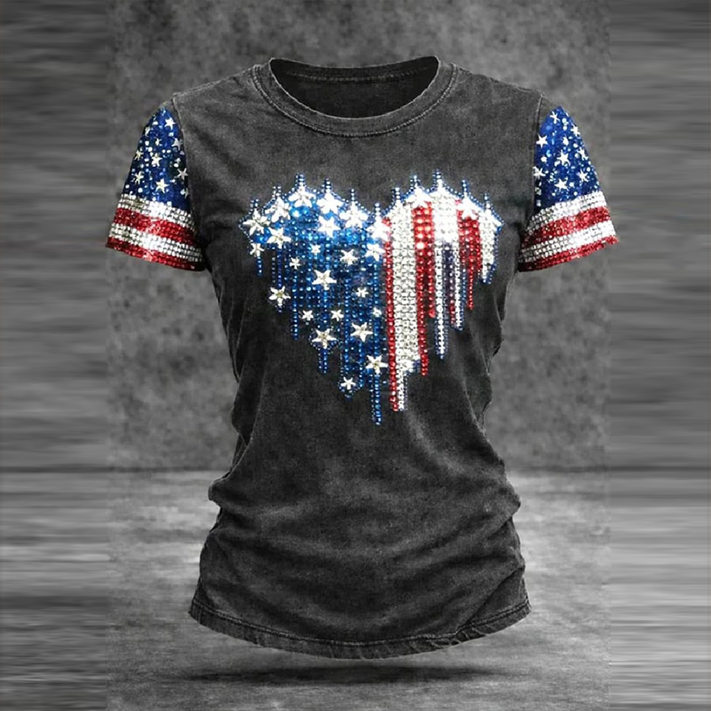  Women's Vintage Independence Day Flag Pattern Short-sleeve T-shirt Westsshops