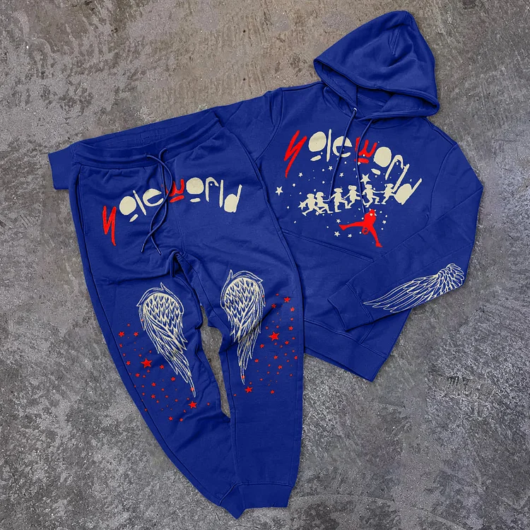 Retro fashion brand print hoodie sets