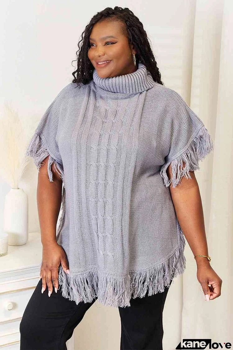 Justin Taylor Turtle Neck Fringe Poncho