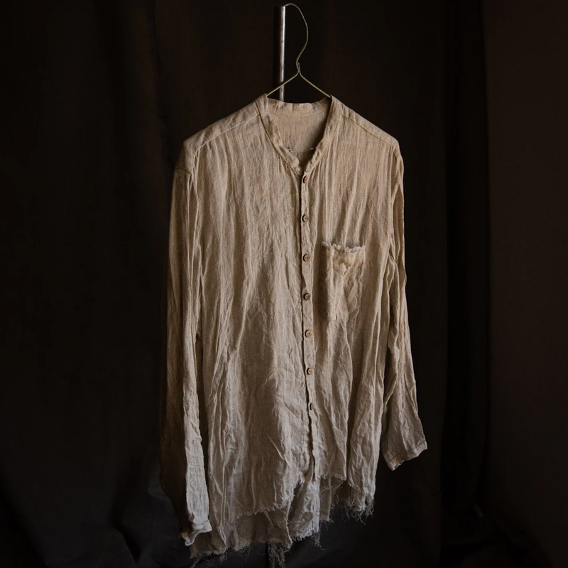 Antique Pleated Bohemian Natural Grey Men's Linen Shirt