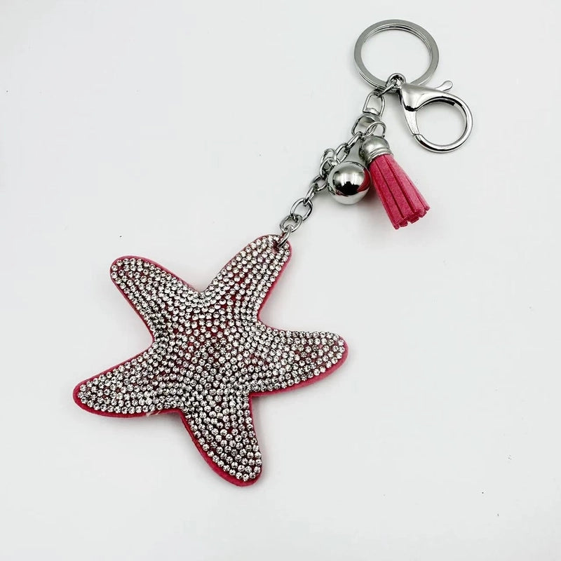 8 Pieces Glam Beach Starfish Flannel Diamond Women’S Keychain