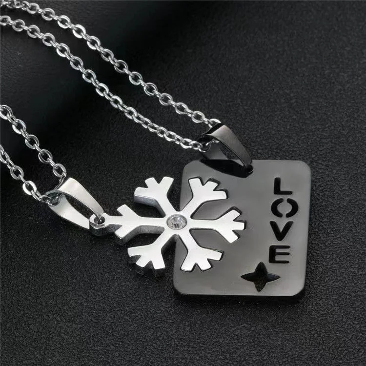 Buzzdaisy Snowflake Love Matching Necklaces Best Friend Couples Necklaces