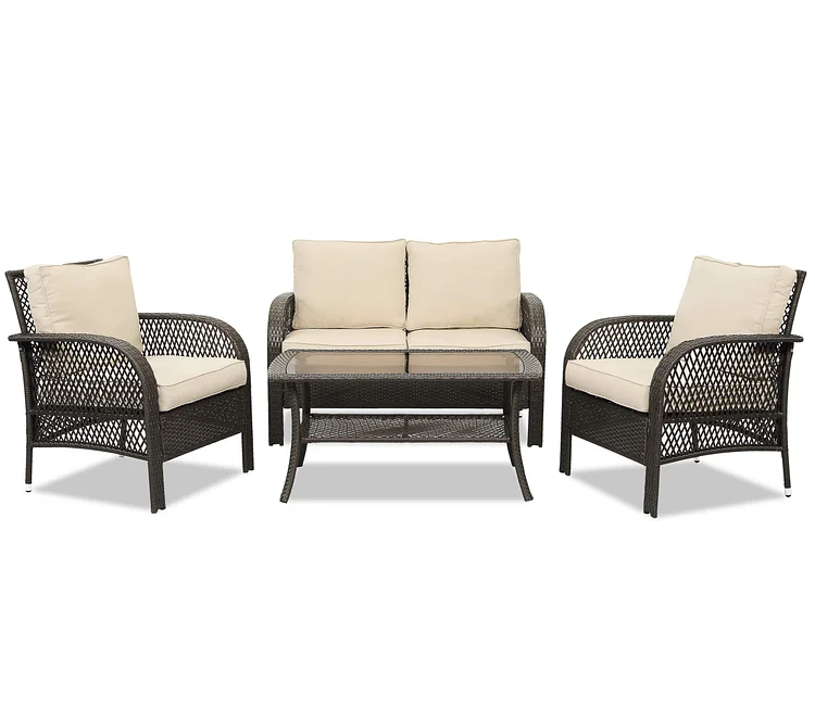 4 Pieces All Weather Contemporary Grey Rattan Sofa