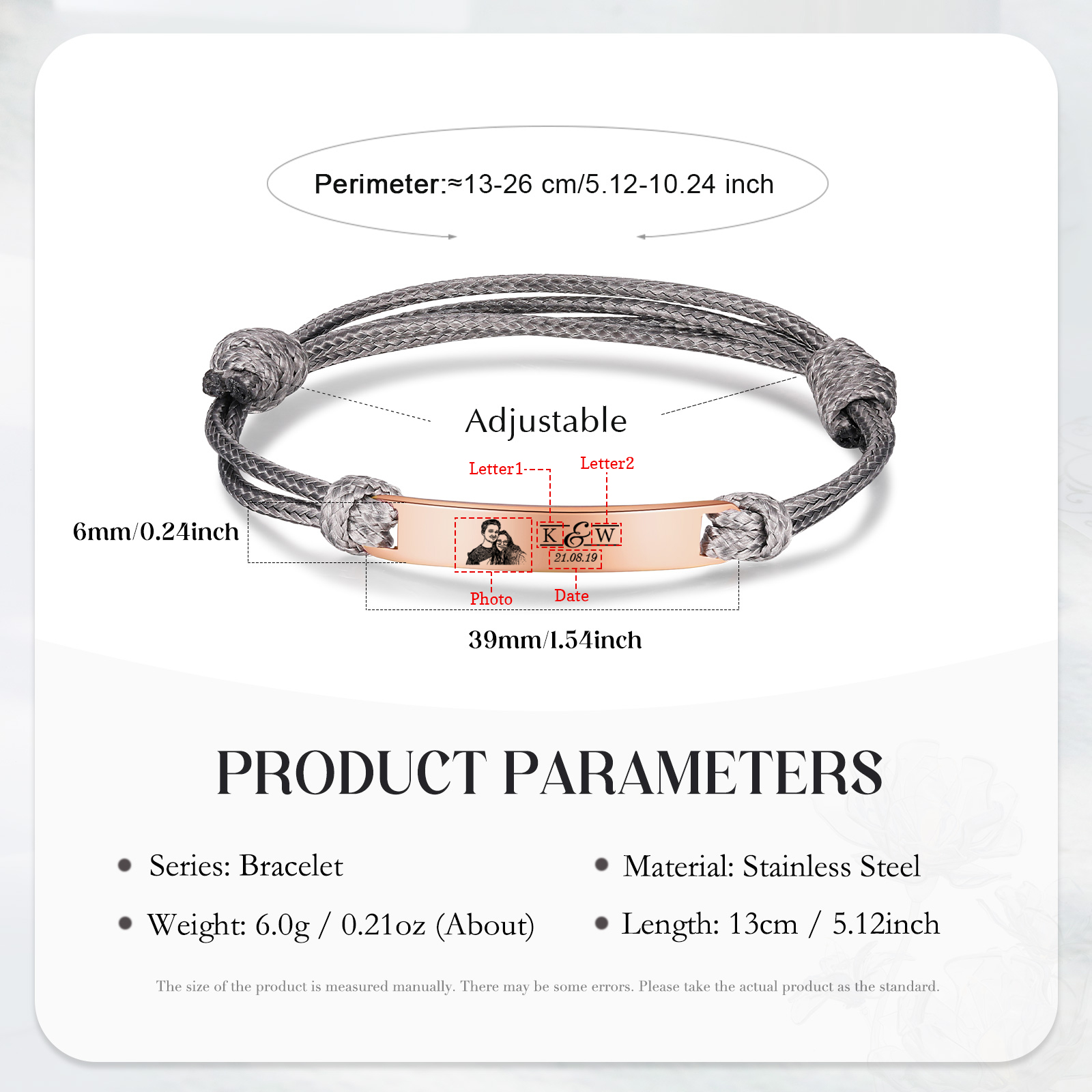 Braccialetti acciaio inox 1 nome 2 lettere e 1 foto personalizzabili per coppia multicolori da scegliere