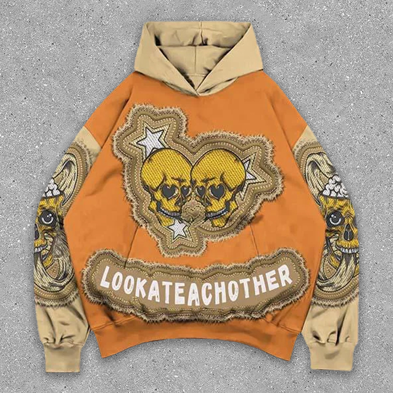 Faux tapestry skull hoodie