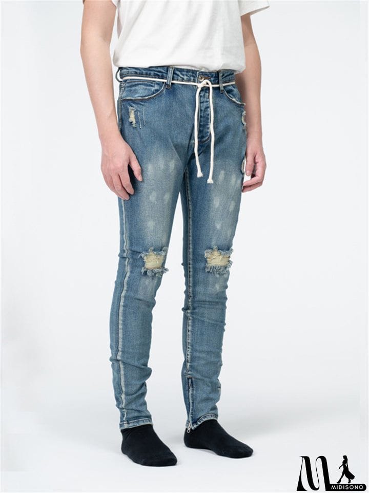 MidiSono - Fashionable Straight Leg Blue Denim Trousers for Men