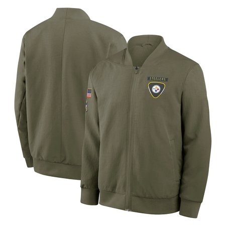 Men's Pittsburgh Steelers  Olive 2025 Salute to Service Sideline Full-Zip Bomber Jacket