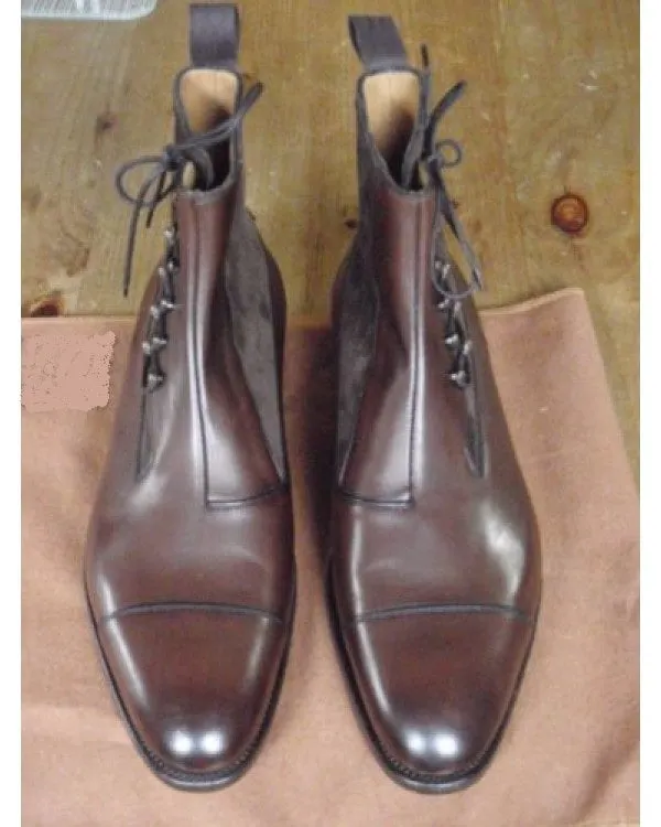 Men's Handmade Brown Leather Lace-Up Ankle Boots