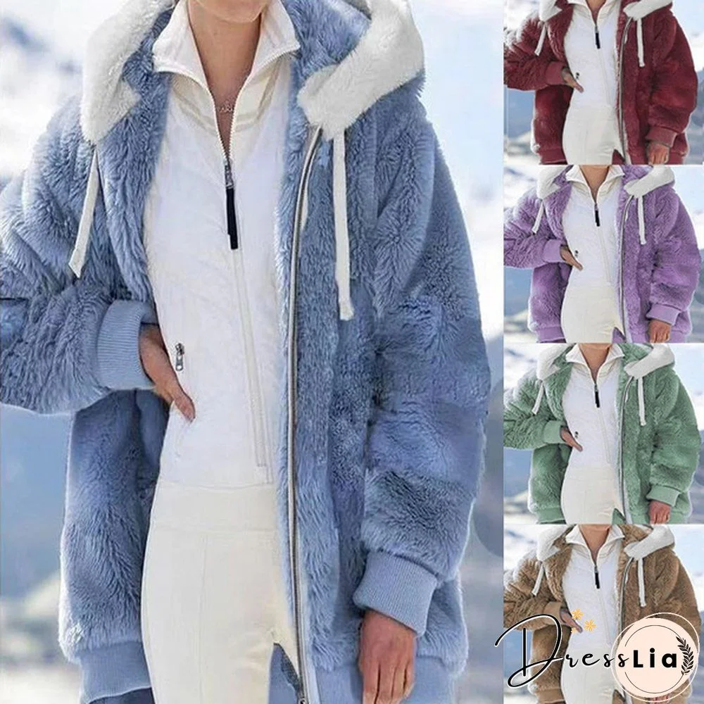 Women Winter Thick Warm Teddy Coat Solid Long Sleeve Fluffy Hairy Fur Jackets Outwear Female Plus Size Zipper Overcoat