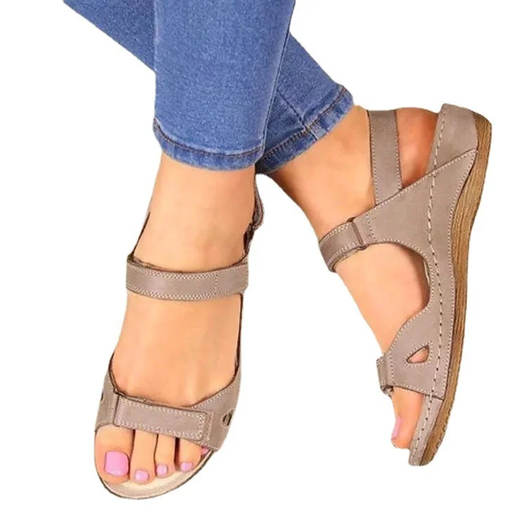 Yyvonne New 43 Large-Size Thick Bottom Heel Women's Shoes Magic Buckle With Sandals