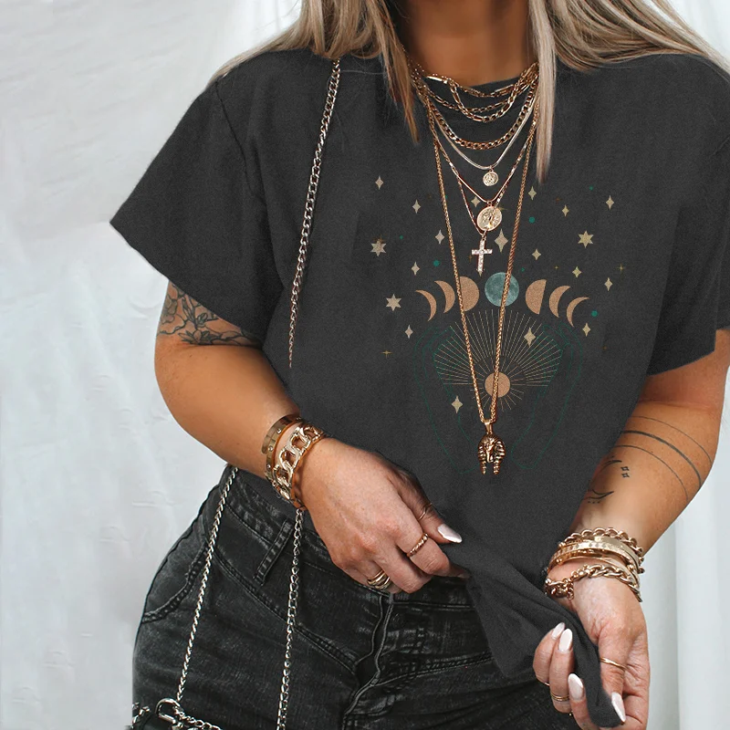   Colorful Crescent Pattern Stars Women's T-shirt - Neojana