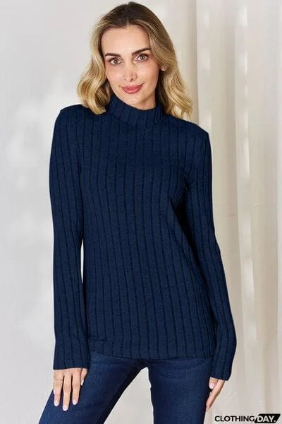 Basic Bae Full Size Ribbed Mock Neck Long Sleeve T-Shirt