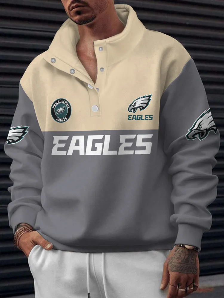 Philadelphia Eagles 2025 New Design Casual Snap  Mockneck Pullover Sweatshirt