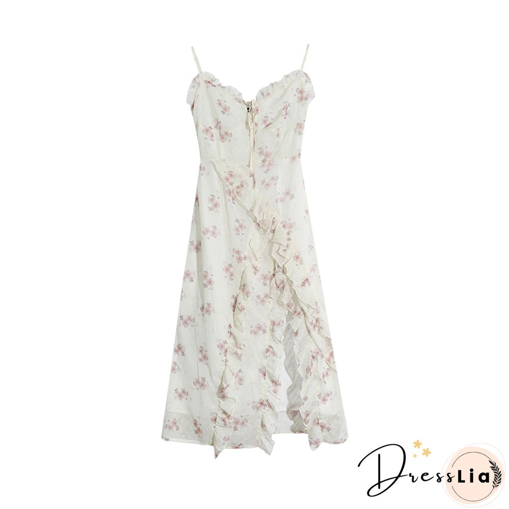 Summer Floral Sleeveless Midi Dress Elegant Sexy French Vintage Strap Dresses Woman Party One Piece Korean Fashion Robe Y2K