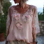 Vintage Pink Roses Vines Breathable Flowy Tunic - Image 2