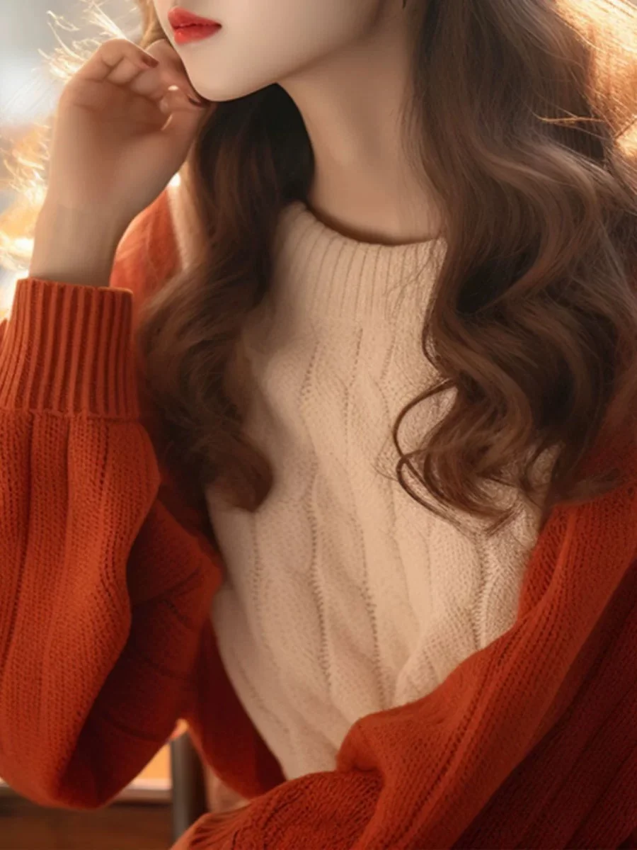 Athvotar Athvotar Year's Popular Color Round-Neck Sweater Women Winter Han Wear A Small Knitted Shirt Lazy Style Good-Looking Top