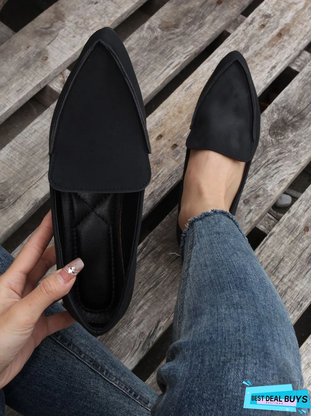 Simple PPlain Color Pointed Toe Flat Loafers