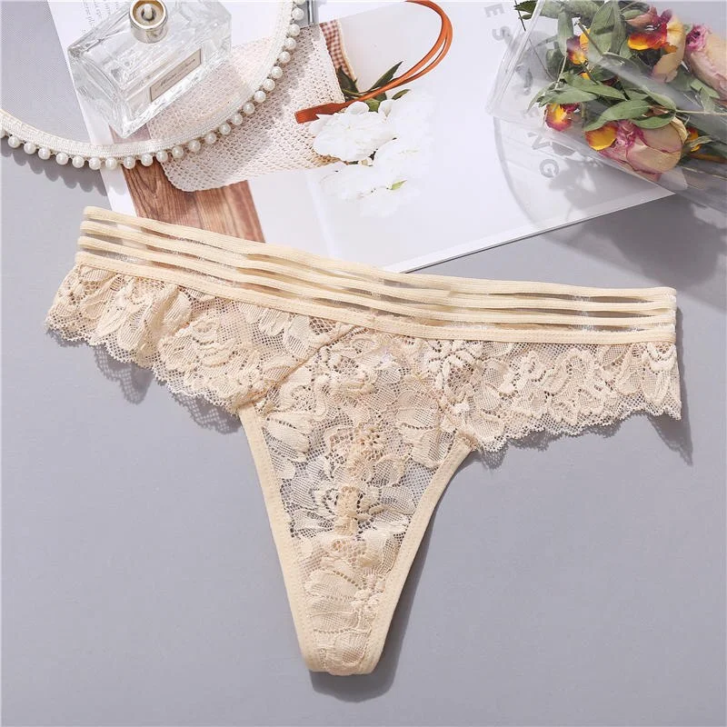 Sexy Lace G-string Panties Women Underwear Transparent Sexy Thong Panties for Female Underpants Mesh Waist Striped Lingerie