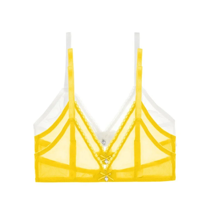 Varsbaby Sexy French Ultra-Thin Mesh Lingerie Lemon Yellow Mint Green Underwear Summer Breathable Bra Combination 3 PCS /Lot