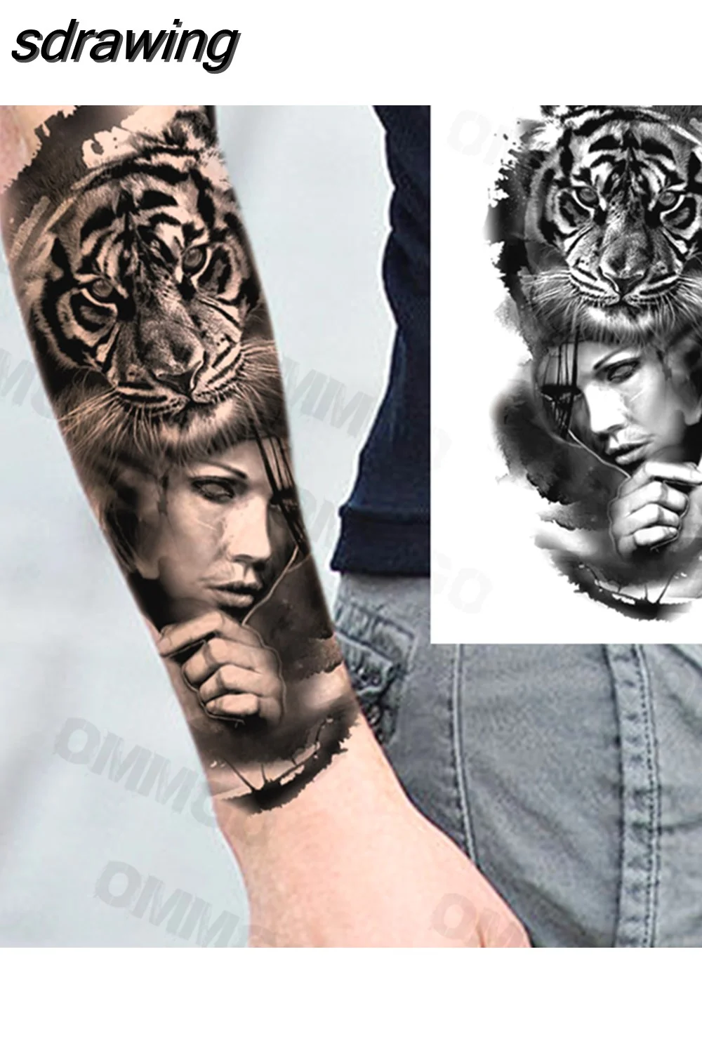 sdrawing Lion Rose Flower Temporary Tattoos For Women Adult Girl Compass Skull Fake Tattoo Arm Thigh Body Art Waterproof Tatoos