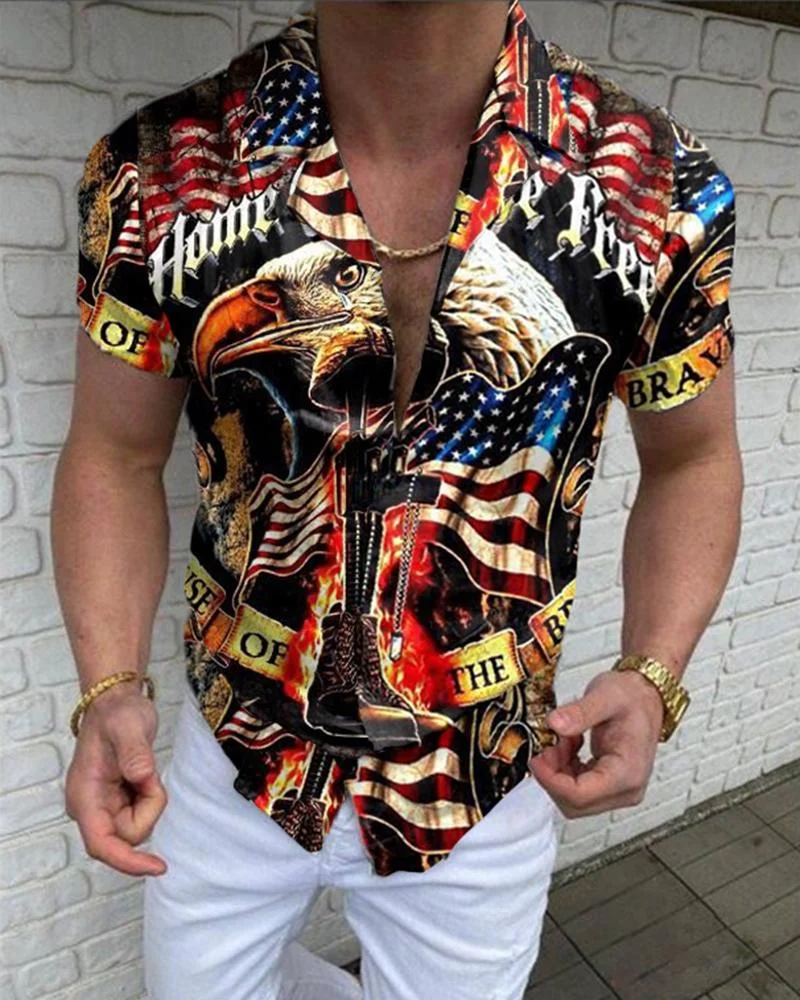 men's eagle print casual shirt