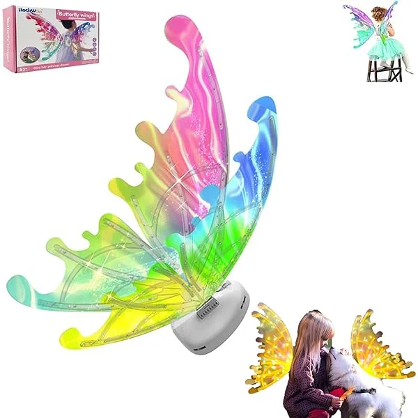 KYWYOYOU Electrical Butterfly Wings, Fairy Wings for Girls, Electric Fairy Wings with LED Lights, Electrical Moving Fairy Wings for Halloween for Birthday, Wedding and Christmas Dress Up.