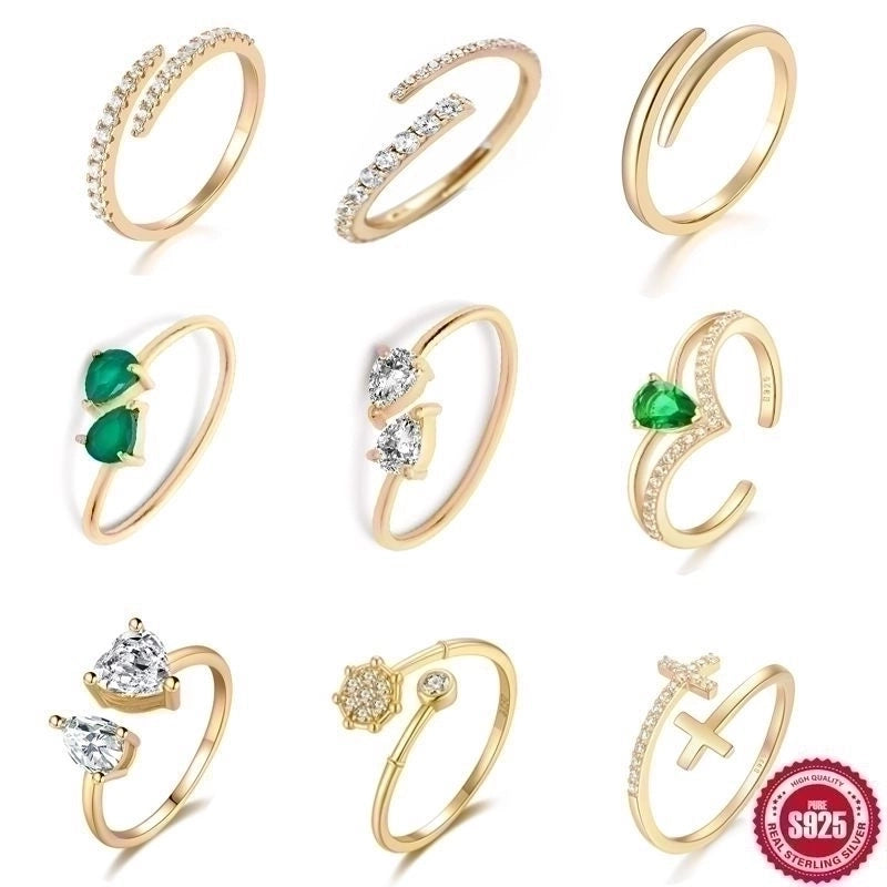 Minimalist Geometric Sterling Silver Plating Inlay Zircon Open Rings